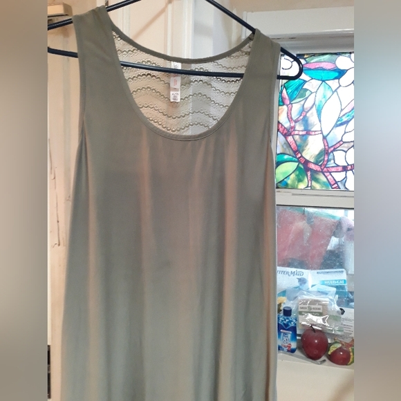 *Gilligan&Omalley Sage Green Tank Tee Top Dress silky soft Lace detail Ba… - Picture 6 of 7
